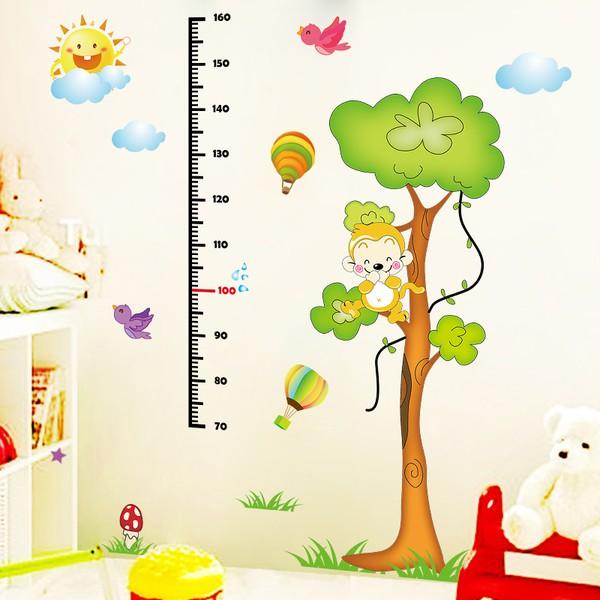 Decal dán tường đo chiều cao khỉ con