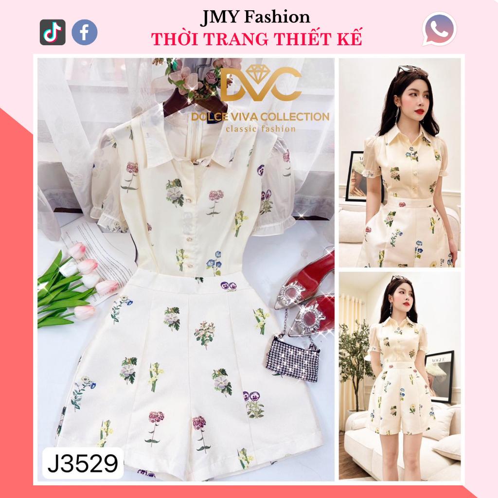J3529 Jum hoa nhí sơ mi voan tơ jum quần ngắn tafta hoa nhí ống đứng sang chảnh