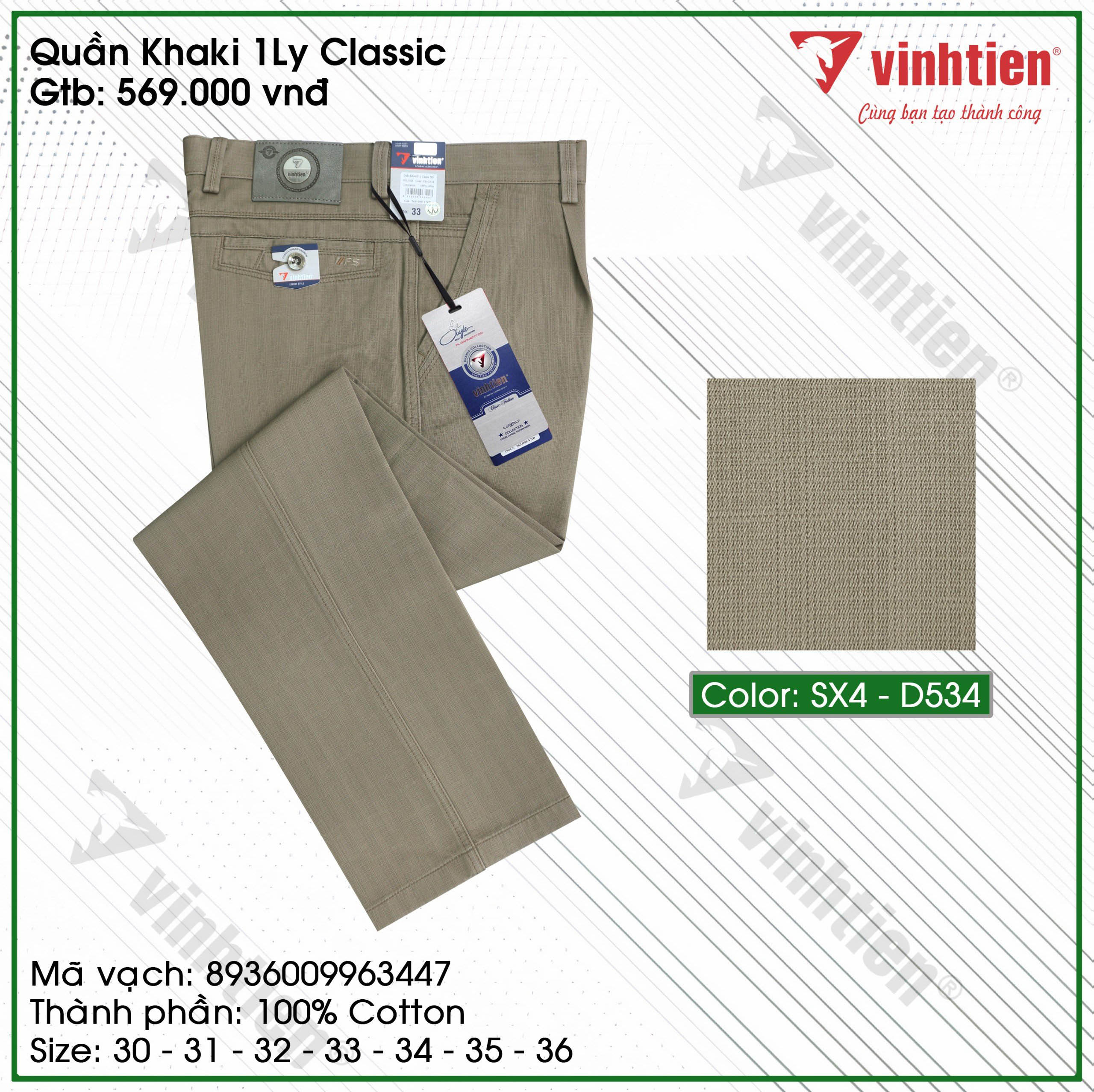 Quần KaKi 1Ly Trung Niên Classic 569 Vĩnh Tiến - Nhiều Màu - 36