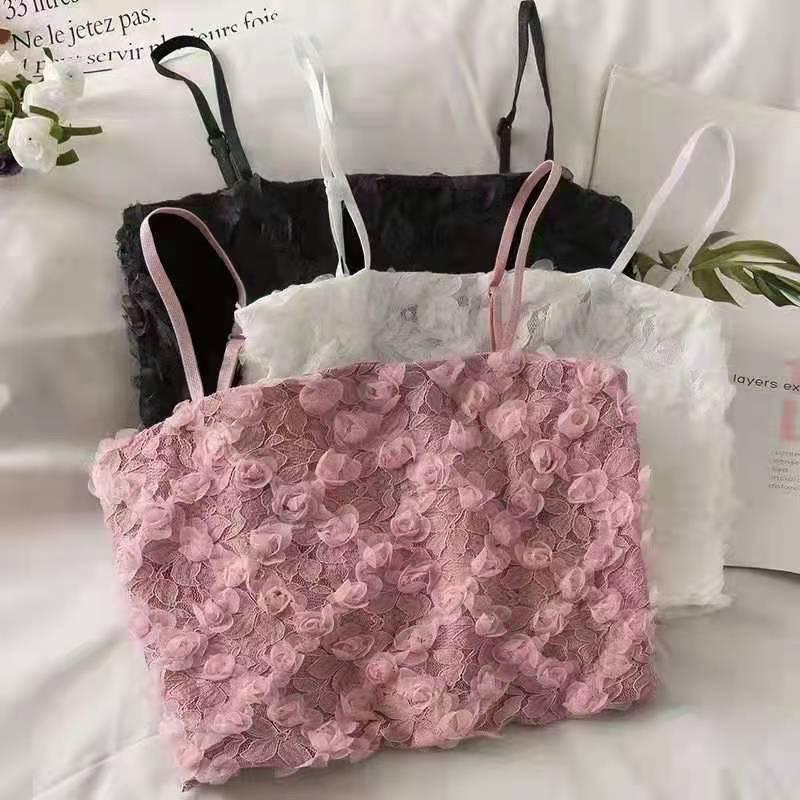 Áo hai dây nữ hoa hồng nổi đệm ngực chun lưng hàng QC
