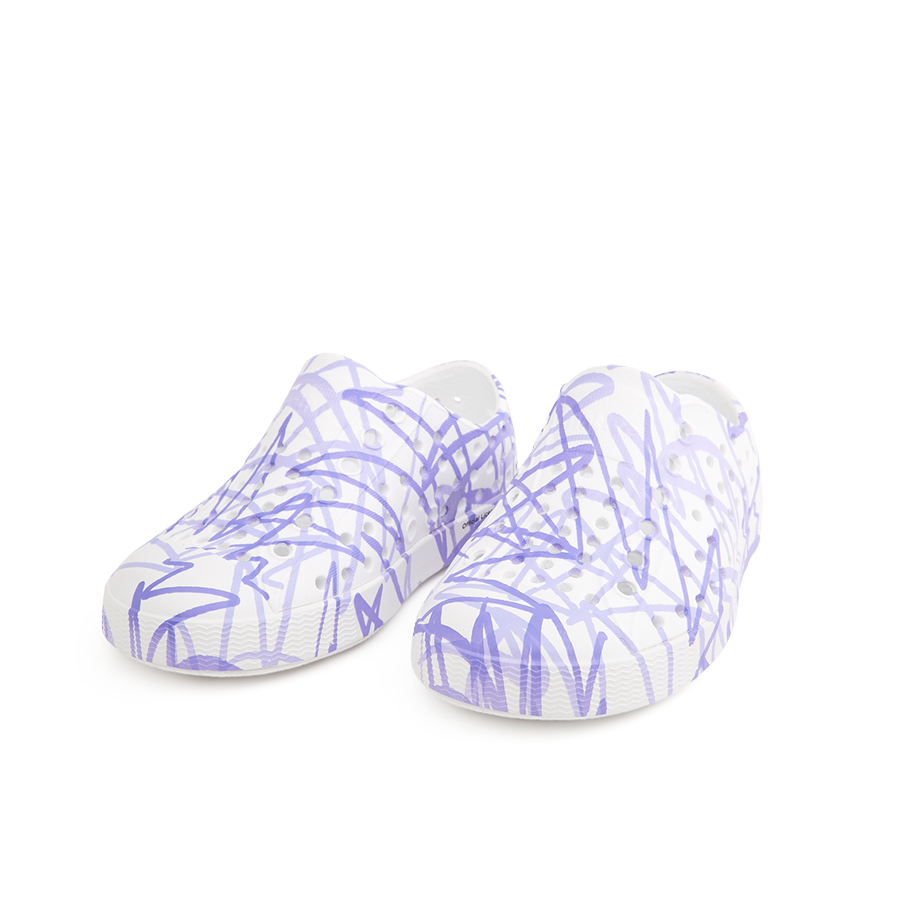 Giày Lười Trẻ Em NATIVE Jefferson Print Child - Shell White/ Shell White/ Lavender Burst Doodle - 28.5