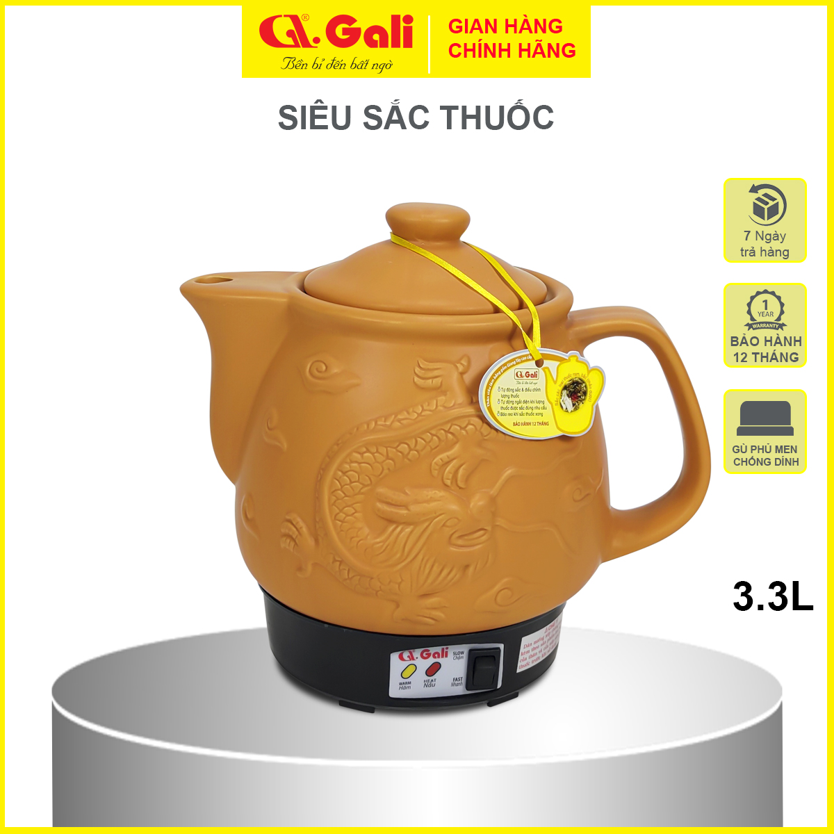 Bình nấu thuốc đa năng Gali GL-1802 dung tích 3.3 lít, sắc thuốc nam bắc, tiềm thực phẩm, canh dưỡng sinh, hàng chính hãng 100%, bảo hành 36 tháng Gali