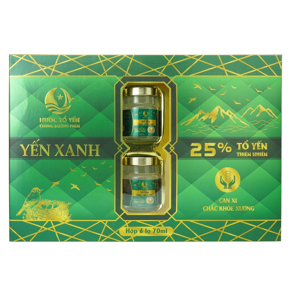 TỔ YẾN CHƯNG ĐƯỜNG PHÈN - YẾN XANH (25% TỔ YẾN) - HỘP 6 LỌ