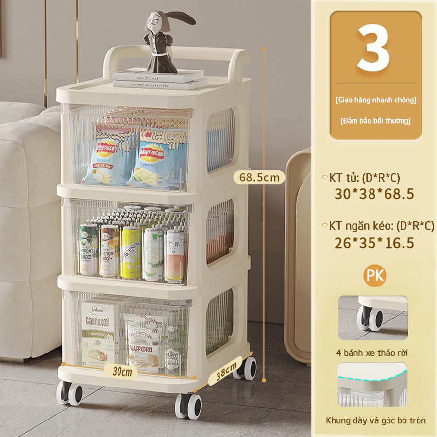 Tủ Đựng Đồ Nhựa Loại Ngăn Kéo Thiết Kế Bánh Xe Đẩy Để Đồ Đa Năng Bảo Hành 24 Tháng