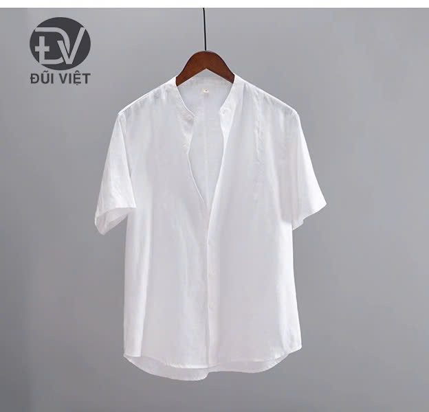 áo sơ mi nam ngắn tay cổ trụ thiết kế trơn dễ phối đồ sang chảnh, thanh lịch