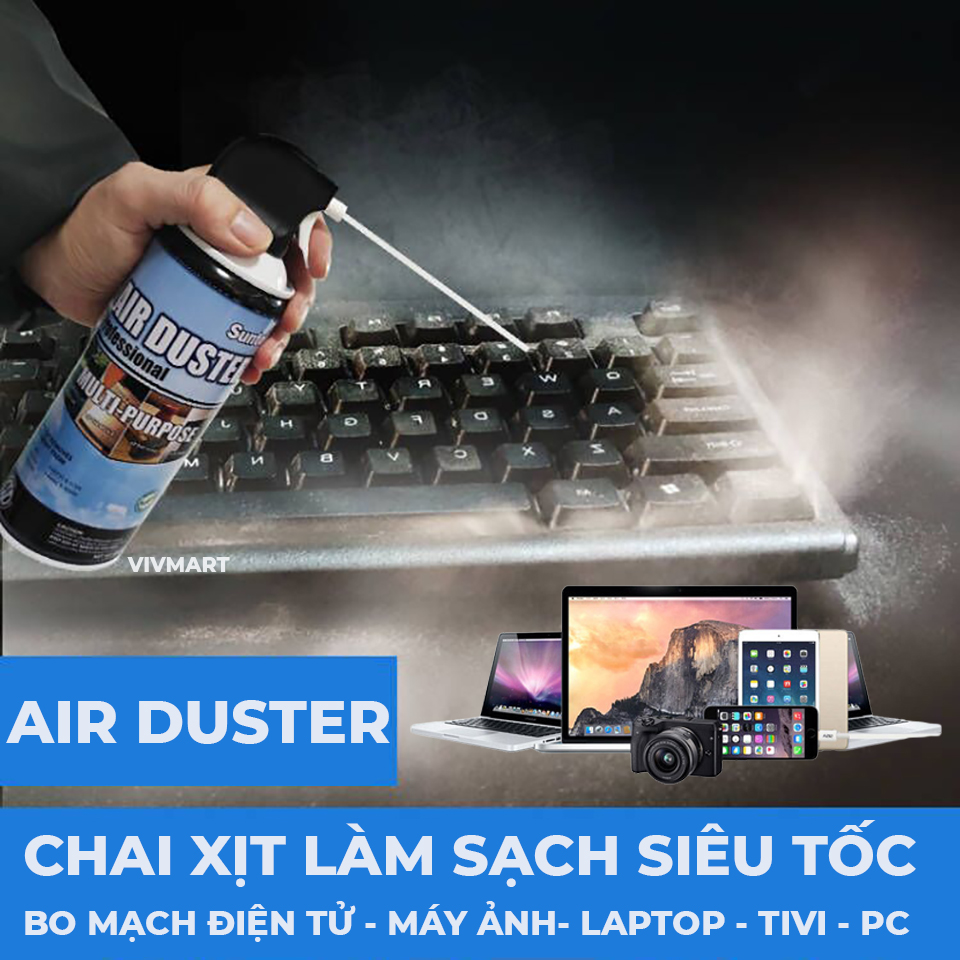 Chai Xịt Air Duster Làm Sạch Nhanh Bo Mạch Điện Tử, Linh Kiện, Máy Ảnh, Bàn Phím, Màn Hình Laptop, Ti Vi, Điện Thoạị