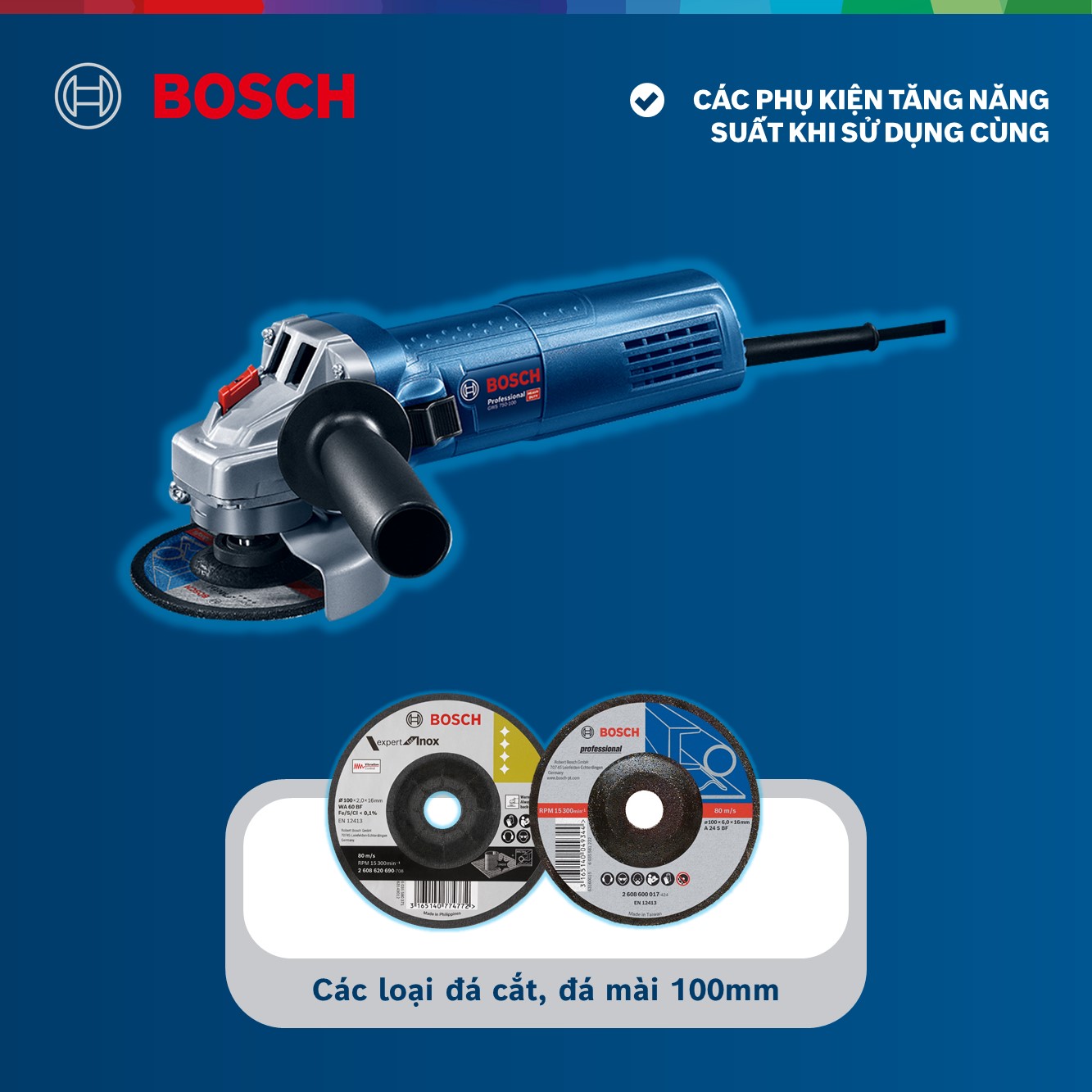 Combo Máy mài góc Bosch GWS 7 50-100 và Đĩa cắt kim cương Turbo 105x16mm ceramic