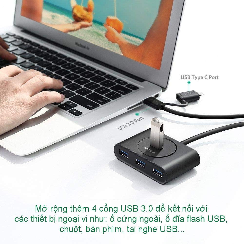 Bộ chia cổng USB 3.0 / USB type C sang 4 cổng USB 3.0 dài 1m UGREEN 40850 - Hàng chính hãng