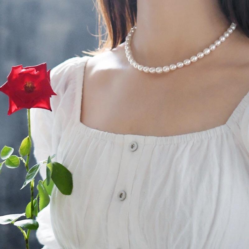 Vòng Cổ Hạt Gạo Màu Trắng 8 Ly Độ Sáng 4A, Dây Chuyền Ngọc Trai Nước Ngọt Tự Nhiên Sang Trọng - Ngọc Trai Trường Thịnh