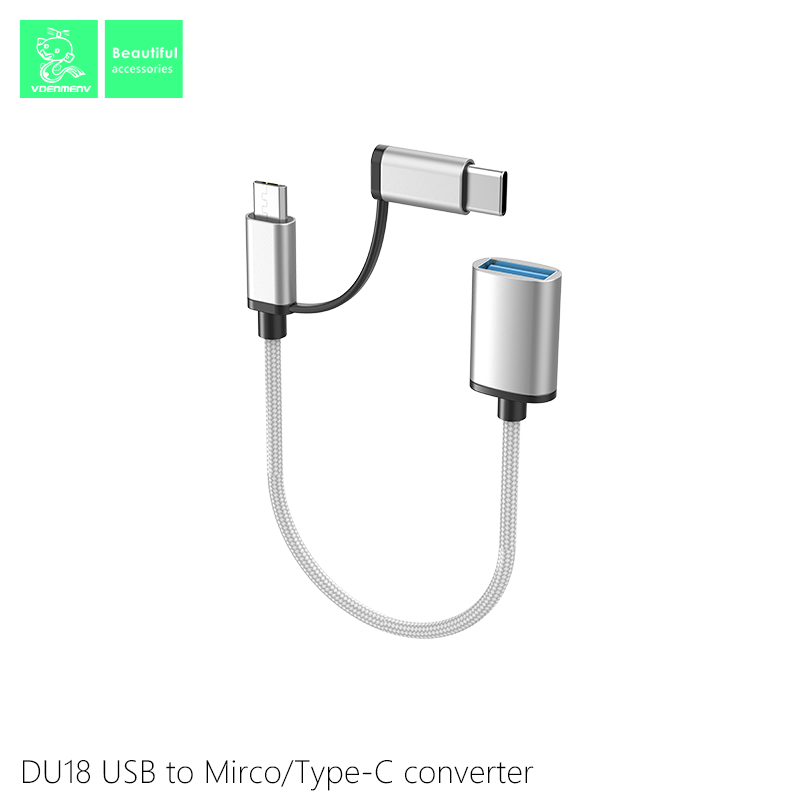 Bổ Chuyển Đổi 2IN1 VDENMENV DU18 Giúp Chuyển Dữ Liệu Từ Type-C/Micro Sang USB-Hàng Chính Hãng