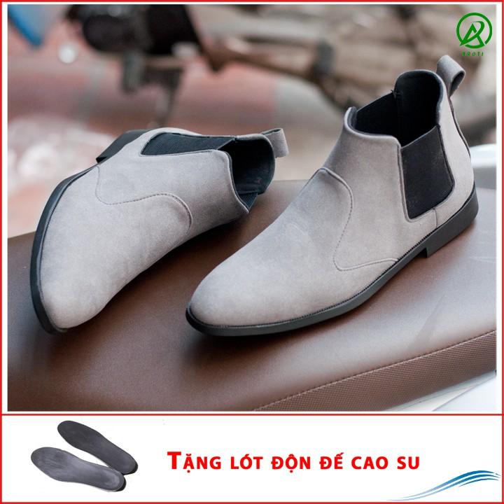 Giày Chelsea Boot Nam Cổ Chun Da Búc Xám Phong Cách Hàn Quốc - CB520-bucxamhun- Kèm Độn Đế Cao Su
