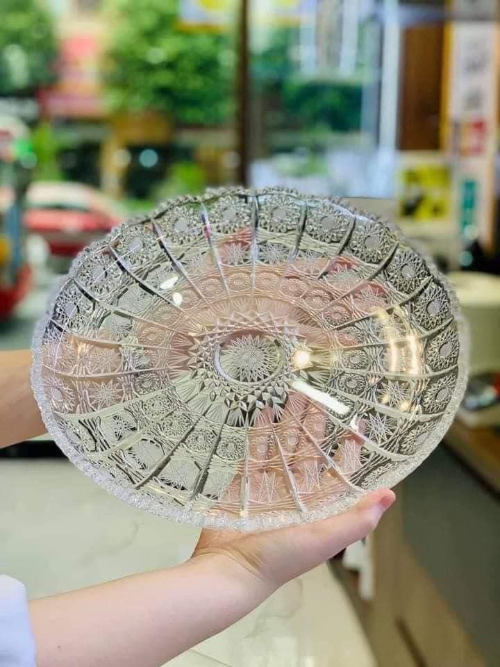 Đĩa pha lê mài Bohemia đường kính 35,5cm