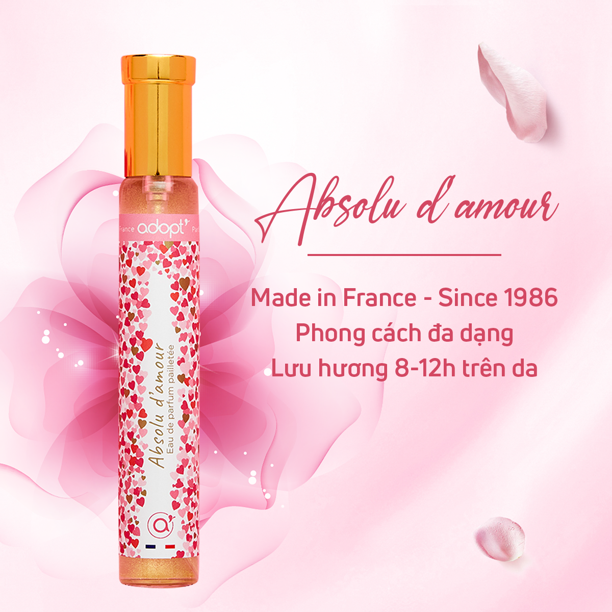 Nước hoa nữ adopt Absolu D'amour hương hoa hồng trẻ trung năng động dung tích 30ml lưu hương 6h-8h