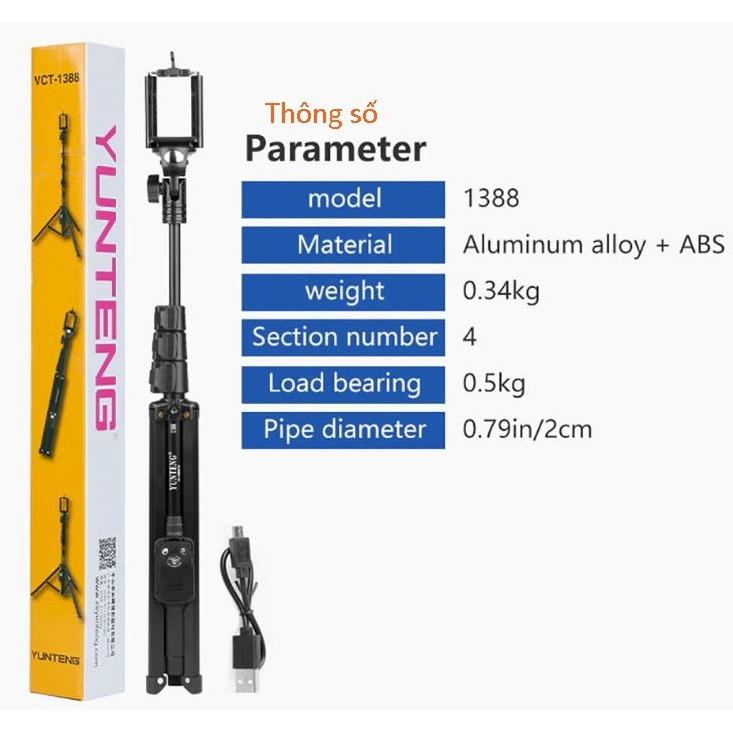 Gậy tự sướng Yungteng 1388, có điều khiển blutooth - Hàng Chính Hãng