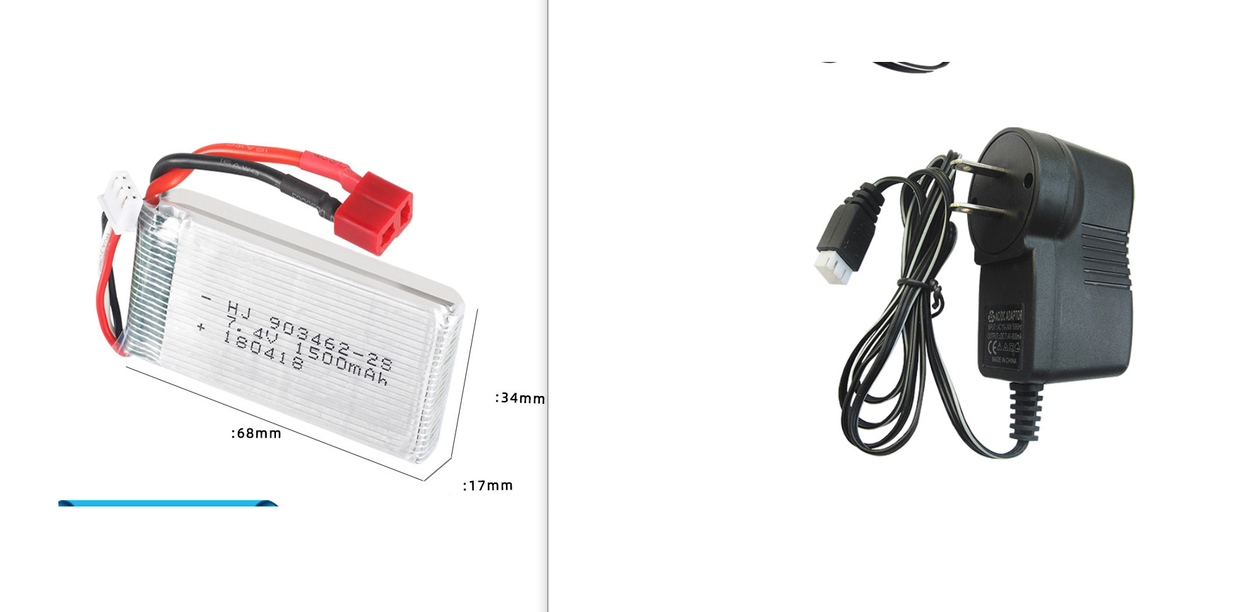 Pin kèm sạc adapter 7.4v 1500mah jack T đồ chơi điều khiển xả 25c