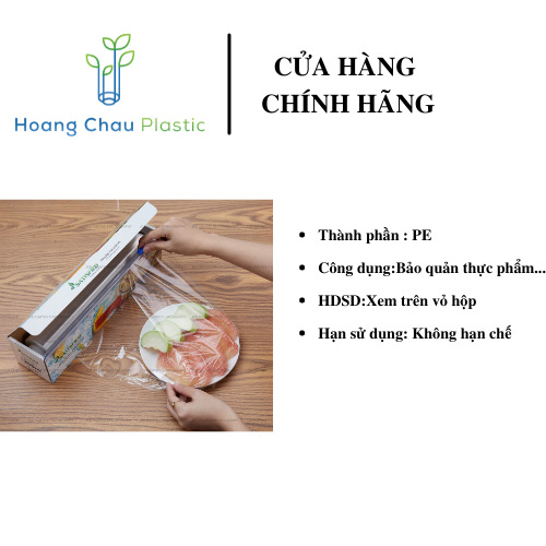 Màng bọc thực phẩm Hoang Chau Plastic (HCP) 30cm x 100m -Nhựa PE- Dùng được cho lò  vi sóng - Thân thiện với môi trường ( bao gồm thanh dao cắt + hộp tiện dụng)