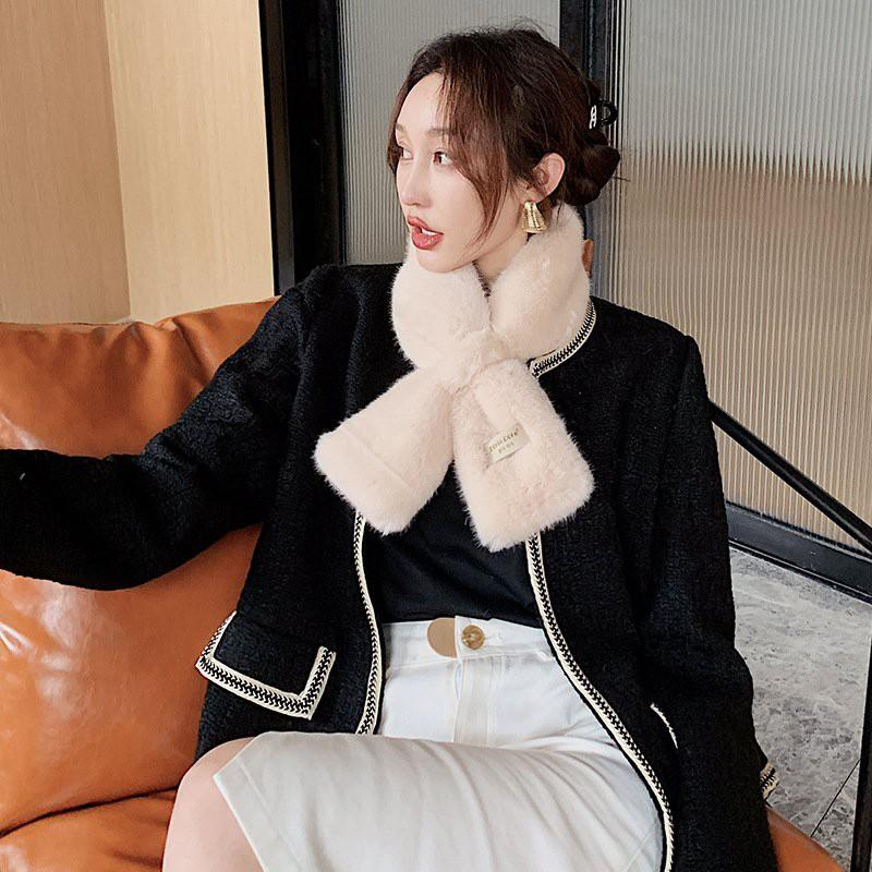 Khăn quàng cổ len lông thỏ phong cách Hàn Quốc cao cấp bốn màu trắng/đen/xám/nâu_LeAu K11