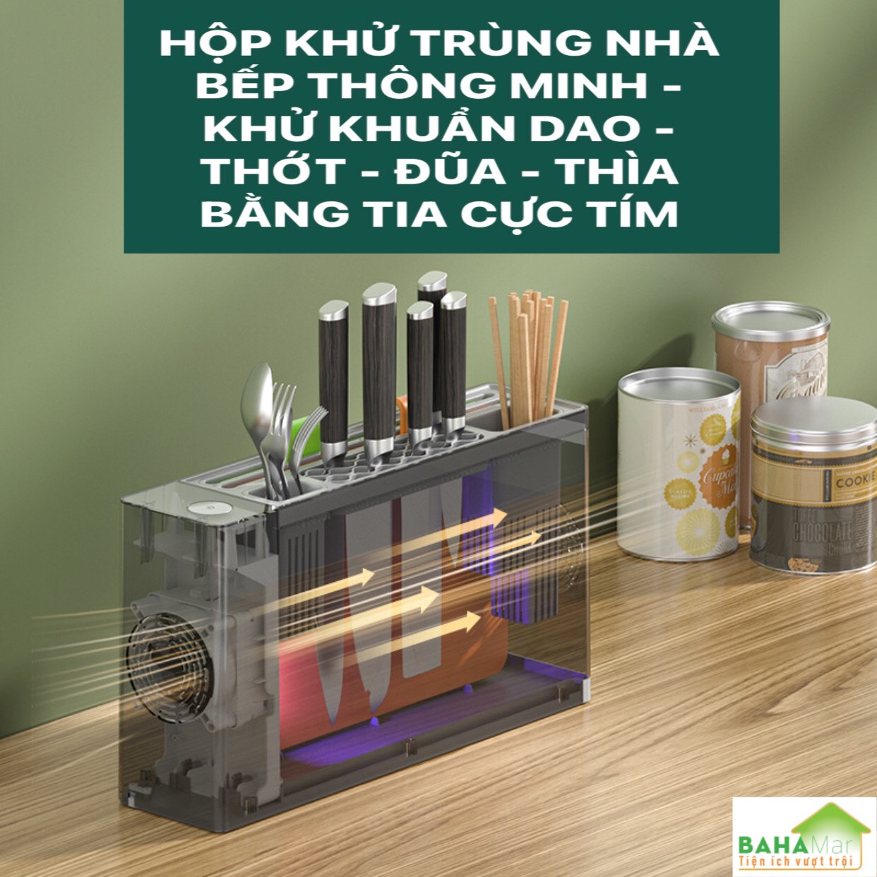 HỘP SẤY VÀ KHỬ TRÙNG VẬT DỤNG NHÀ BẾP THÔNG MINH - KHỬ KHUẨN DAO - THỚT - ĐŨA - THÌA BẰNG TIA CỰC TÍM "BAHAMAR" Có các hạt đèn khử trùng tia cực tím sâu UVC giúp khử trùng toàn diện hơn.