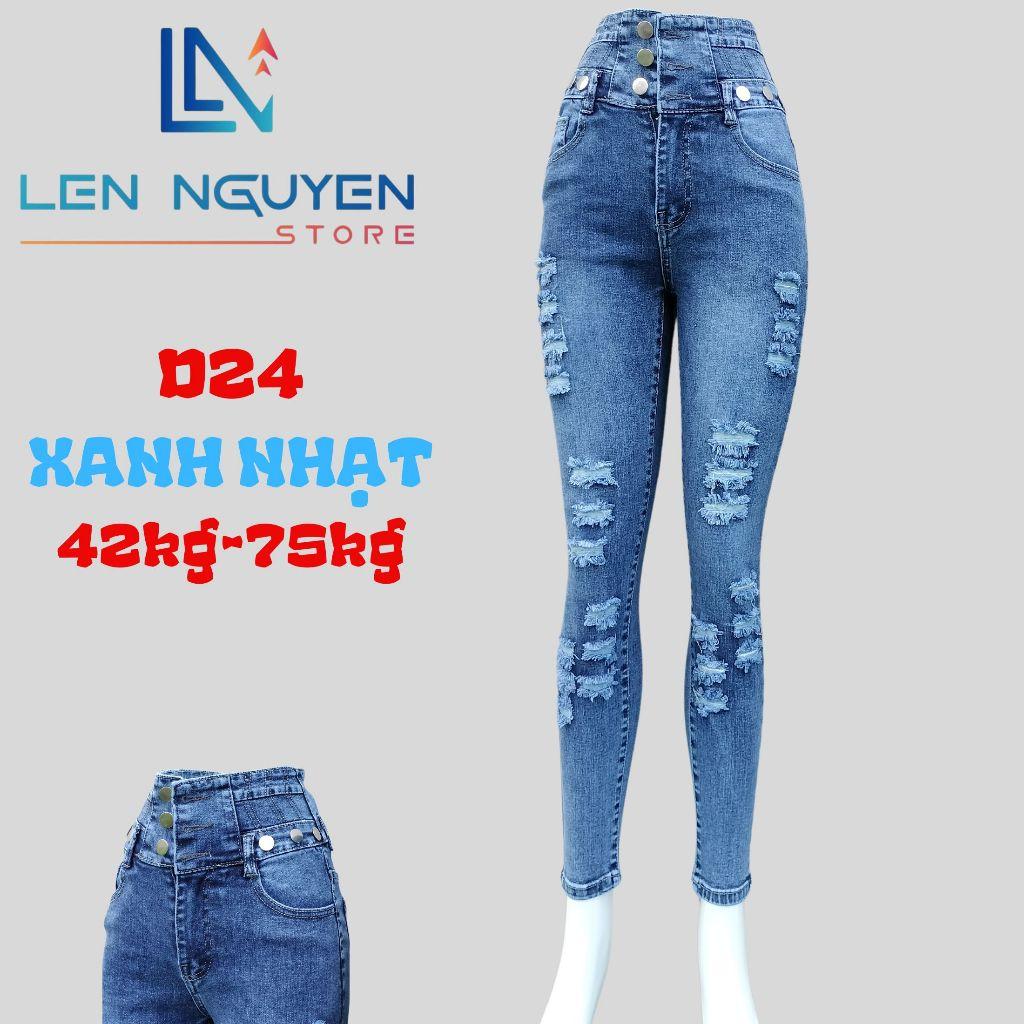 D24_Quần jean nữ, dài, lưng cao, quần bò nữ dáng ôm, quần rin nữ có big size, cho 42kg đến 75kg,LEN NGUYEN STORE - Xanh Nhạt