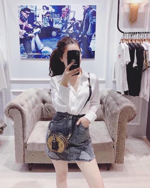 Áo sơ mi gấm, áo sơ mi nữ trắng vân chìm thời trang, thanh lịch