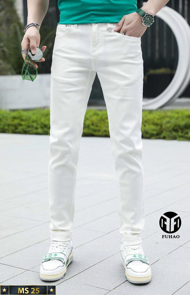 Quần jean nam co giãn màu trắng trơn form ôm chuẩn dáng chất bò co giãn thời trang Benny Fashion - JND25
