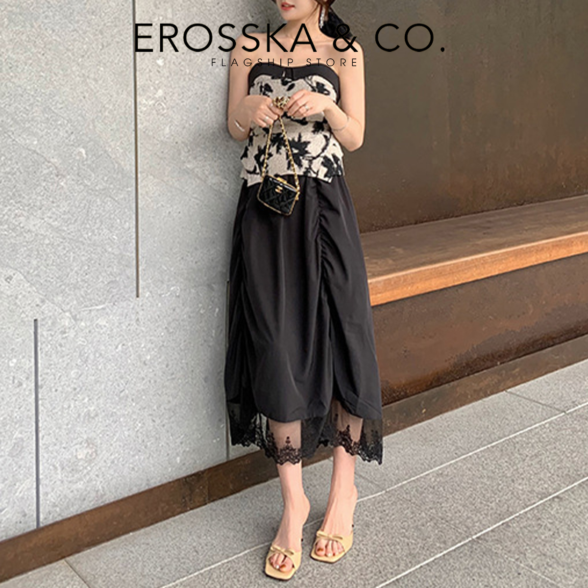 Erosska - Giày sandal cao gót nhọn quai ngang phối nơ thời trang công sở cao 7cm - EB056