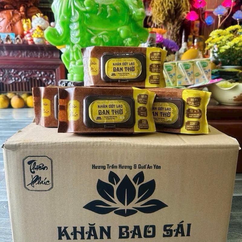 Khăn giấy ướt lau bàn thờ cao cấp Thiên Phúc hương trầm và hương quế - Khăn ướt bao sái bàn thờ