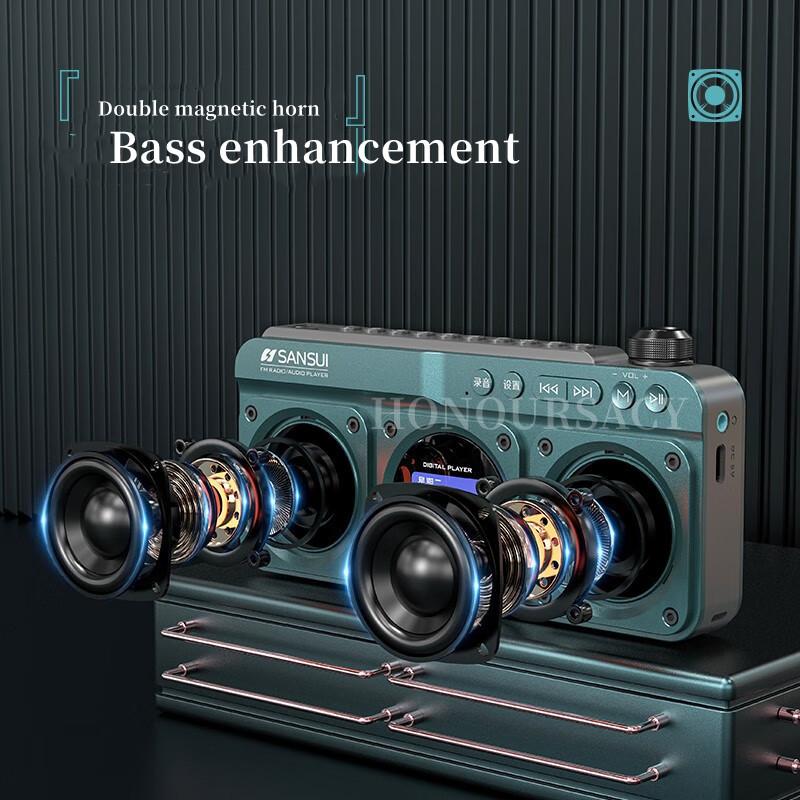 Parlantes Bluetooth F28 Vintage Loa Không Dây Di Động Âm Thanh Nổi Loa Siêu Trầm Mini Người Cao Tuổi Cắm Máy Nghe Nhạc Đồng Hồ Đồng Hồ Báo Thức Âm Nhạc Color: F22 green