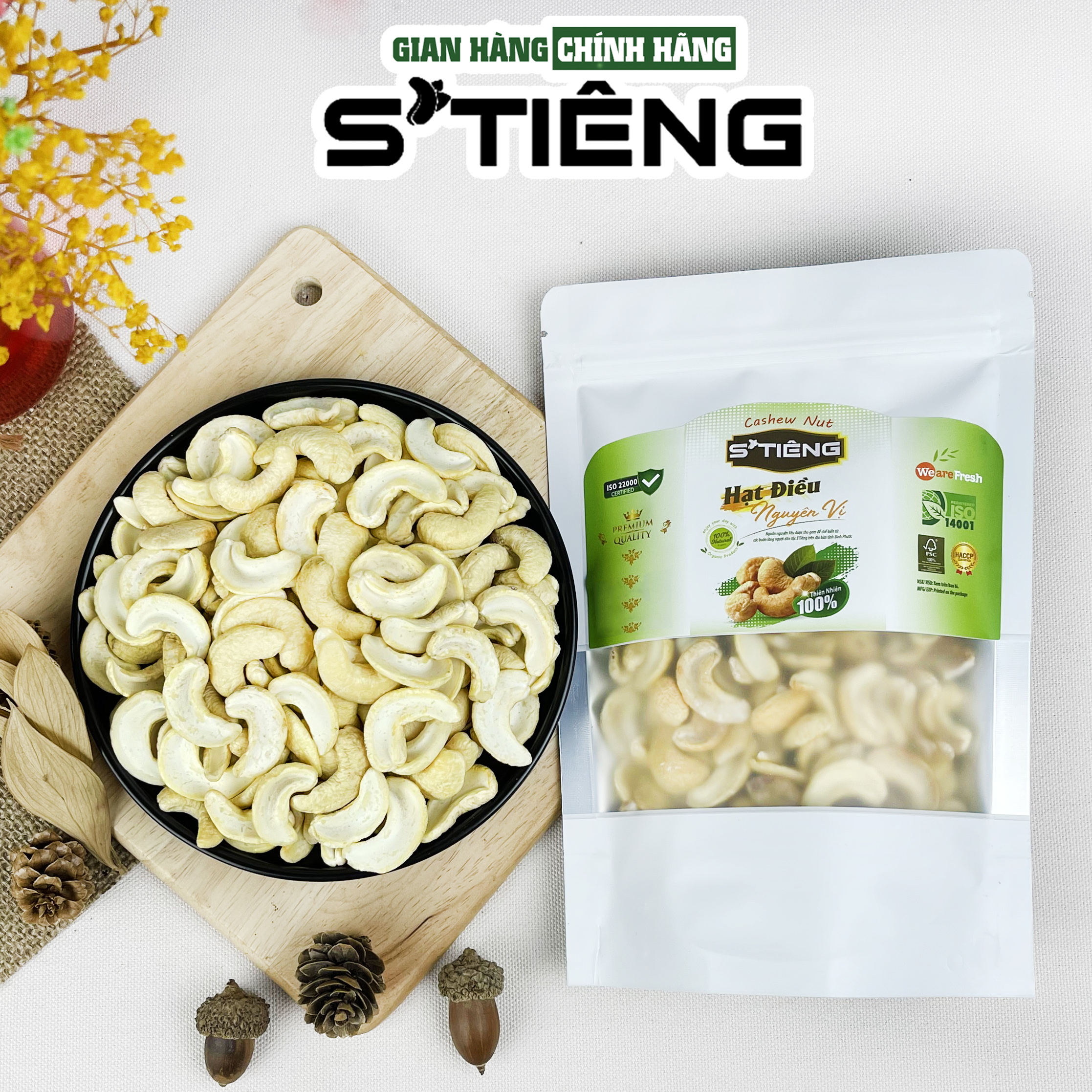 Hạt Điều Nguyên Vị Sấy Chín Không Muối Sạch Vỏ S'TIÊNG Loại Vỡ Đôi
