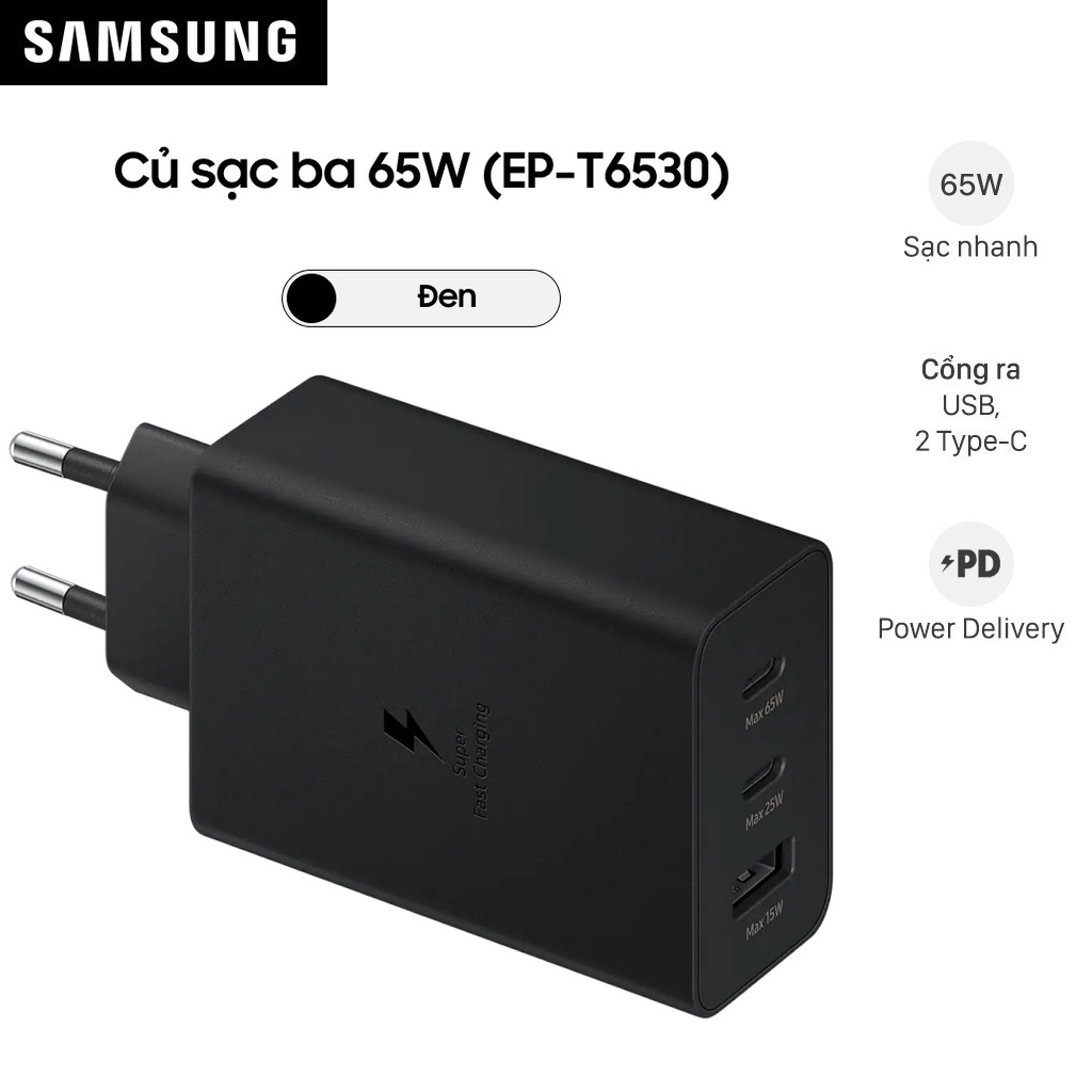 Củ sạc ba cổng Samsung T6530 - Hàng Chính Hãng