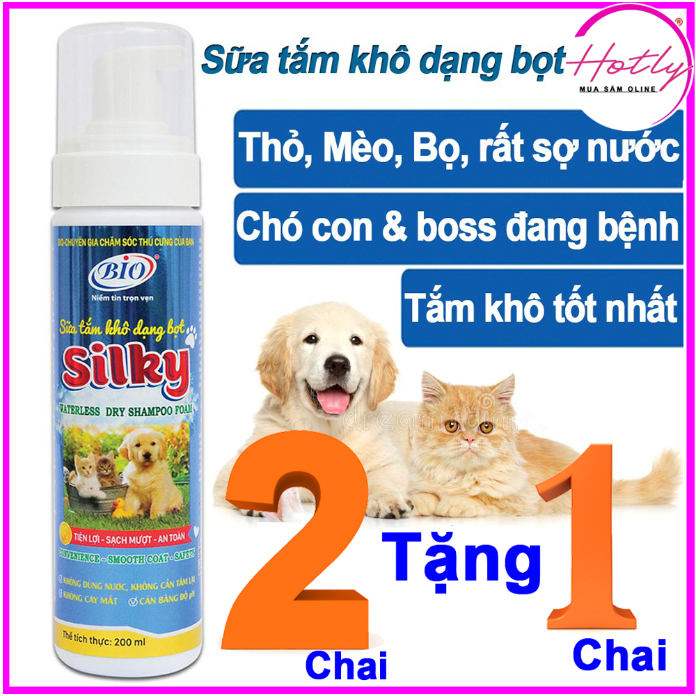 MUA 2 TẶNG 1 Sữa tắm khô dạng bọt Bio-Silky cho chó mèo, Làm sạch, lông óng mượt và thơm lâu 200ml-79300