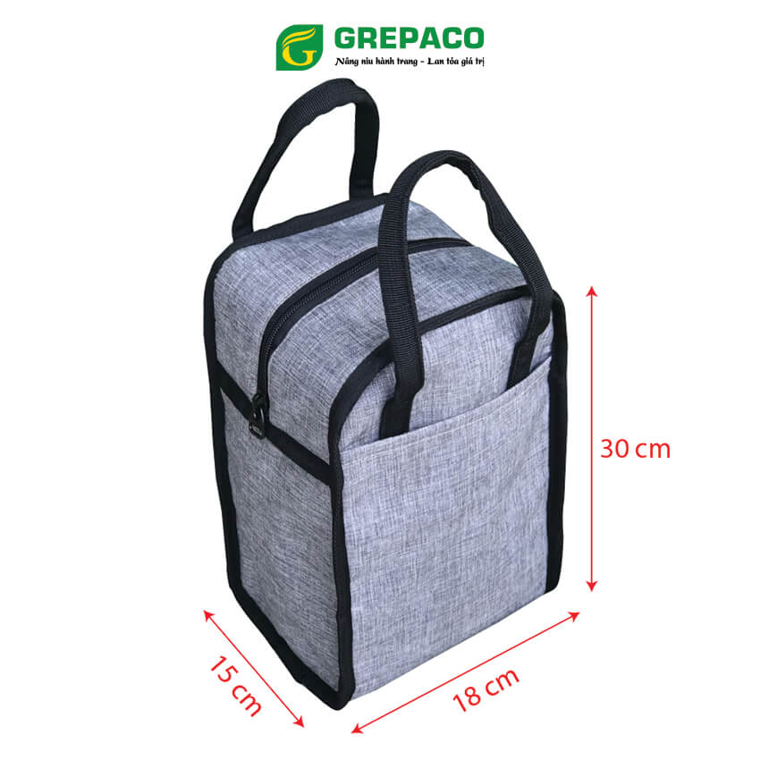 Túi Đựng Hộp Cơm Grepaco Giữ Nhiệt Nóng Lạnh Dạng Đứng Có Ngăn Phụ Đựng Đồ Thức Ăn Văn Phòng, Du Lịch – Vải Bố Canvas, Kích Thước Size Vừa, Kiểu Giỏ Xách Thời Trang Nam Nữ - Tặng Túi Đựng Muỗng Nĩa - Hàng Chính Hãng