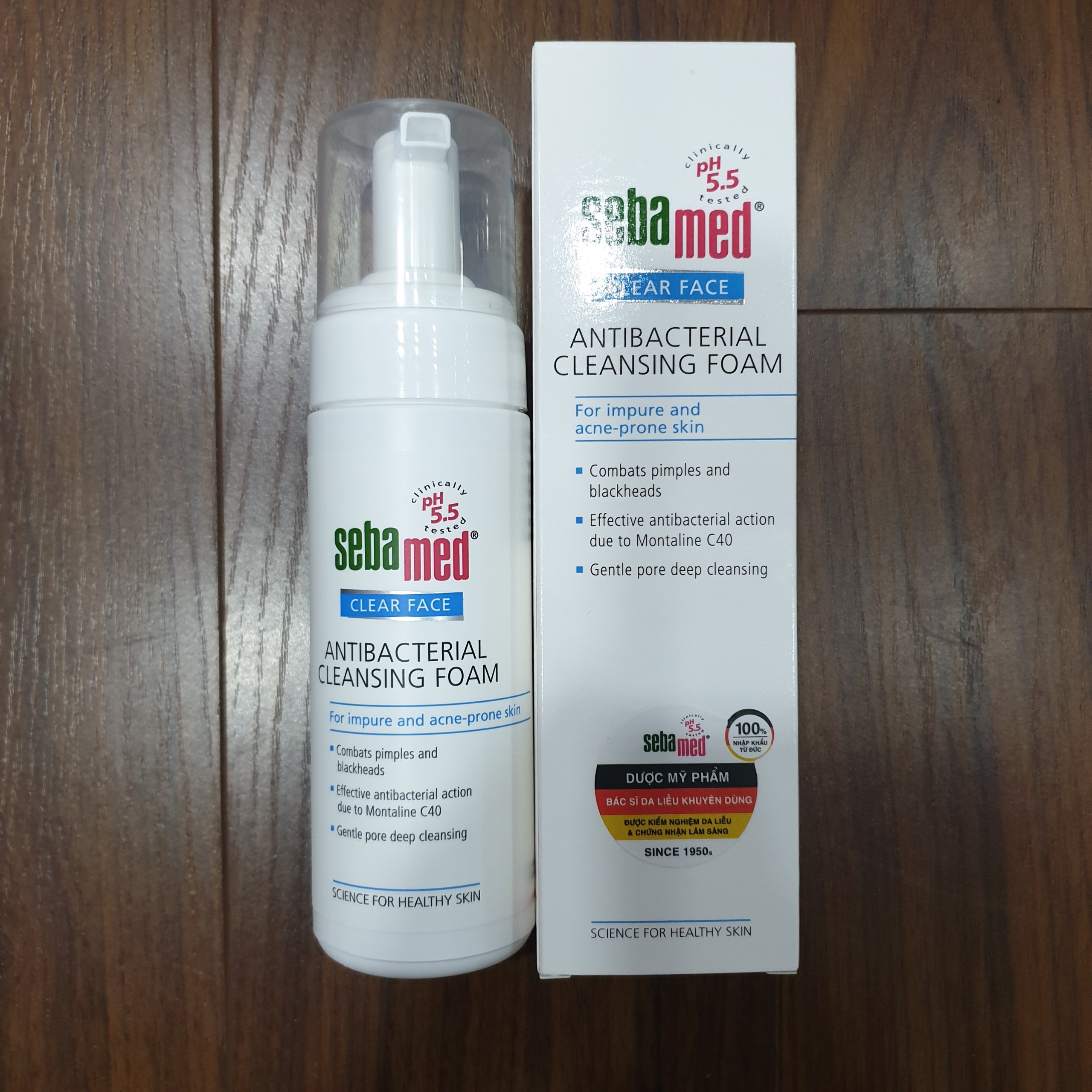 Sữa rửa mặt SEBAMED CLEAR FACE ANTIBACTERIAL CLEANSING FOAM 150ml - giảm mụn, kháng khuẩn + Tặng son dưỡng môi nhau thai cừu Rebirth