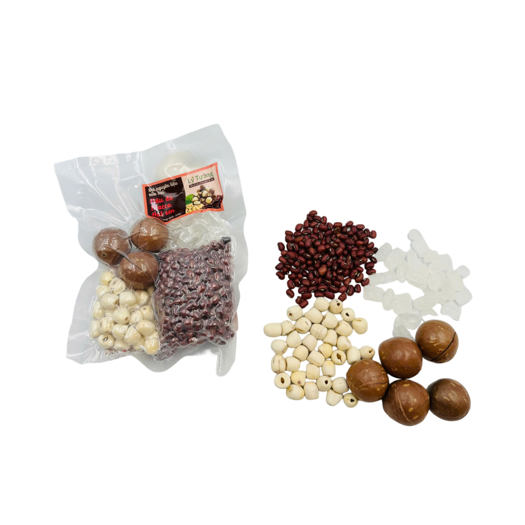Set nguyên liệu sữa hạt: Đậu đỏ - Macca - Hạt sen 115g