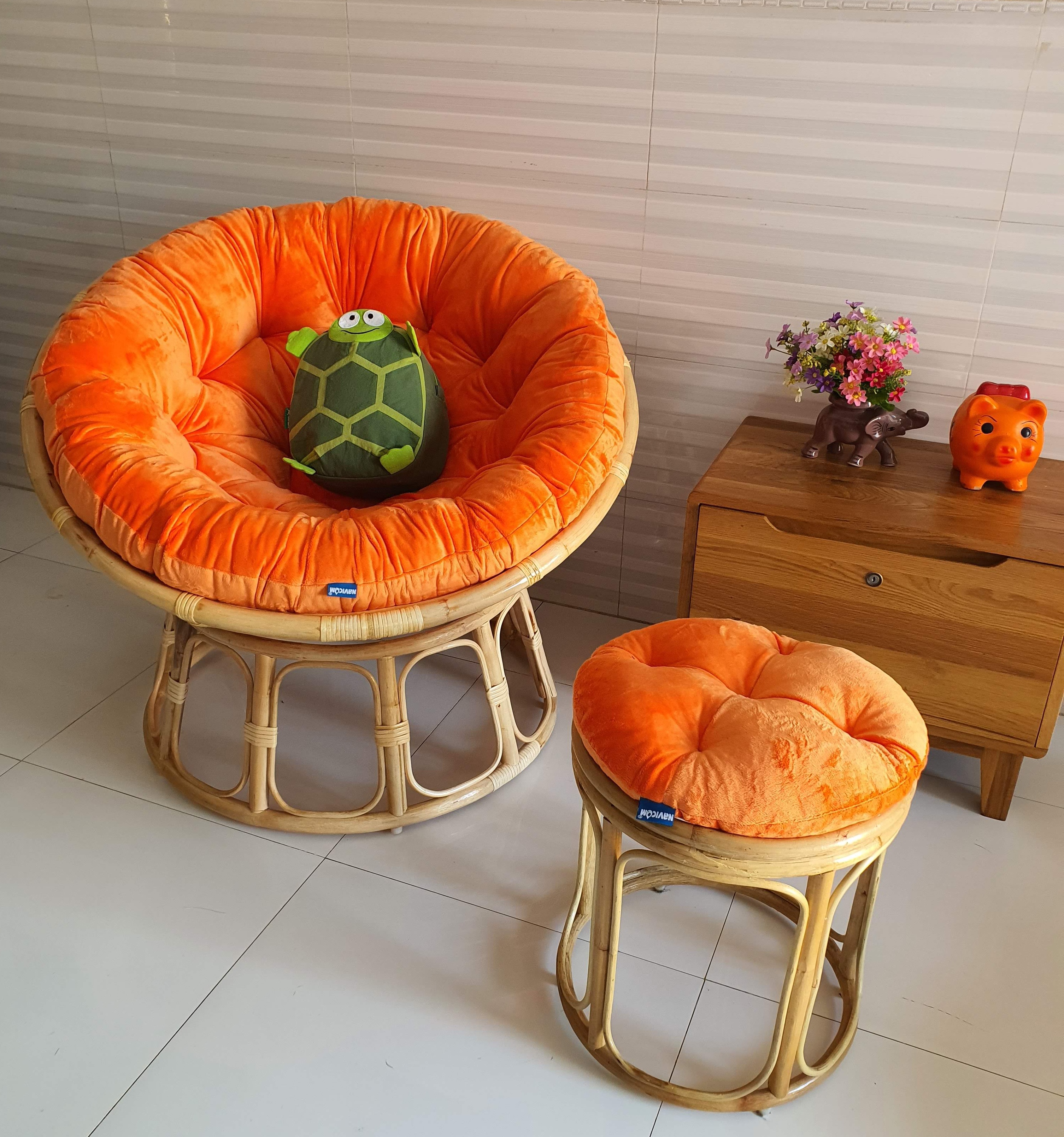 Ghế thư giãn papasan đủ size (vải nhung màu cam)