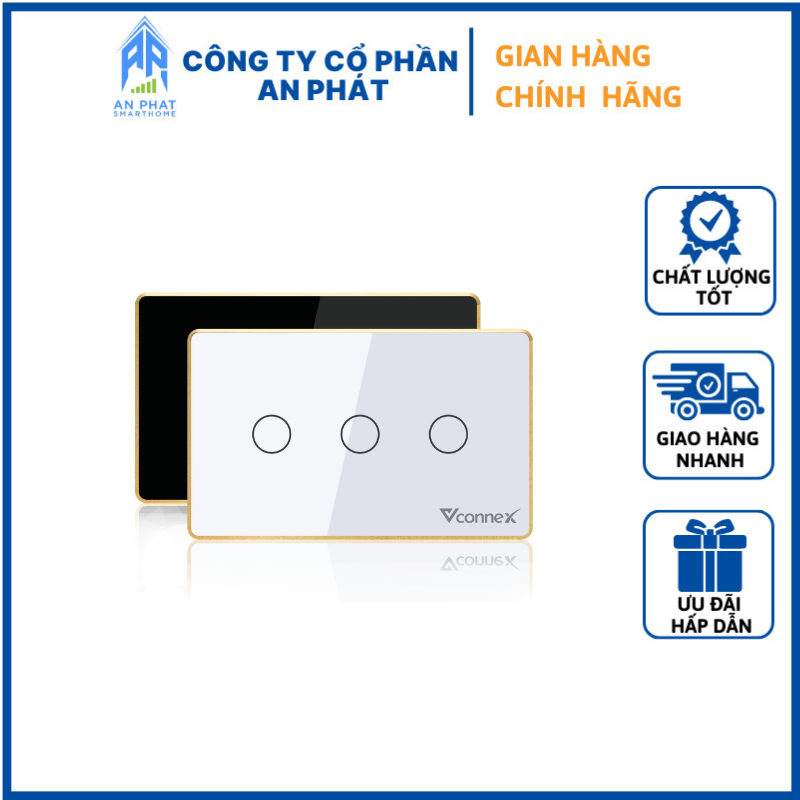 Công Tắc Thông Minh Chữ Nhật Viền Nhôm Vconnex - Điều Khiển Từ Xa, Wi-Fi 2.4 Hz