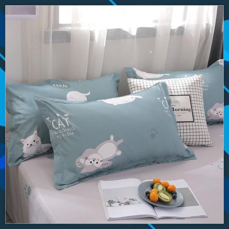 Bộ chăn ga gối Cotton Poly bedding Mèo lười, vỏ chăn mền, drap giường và 2 vỏ gối