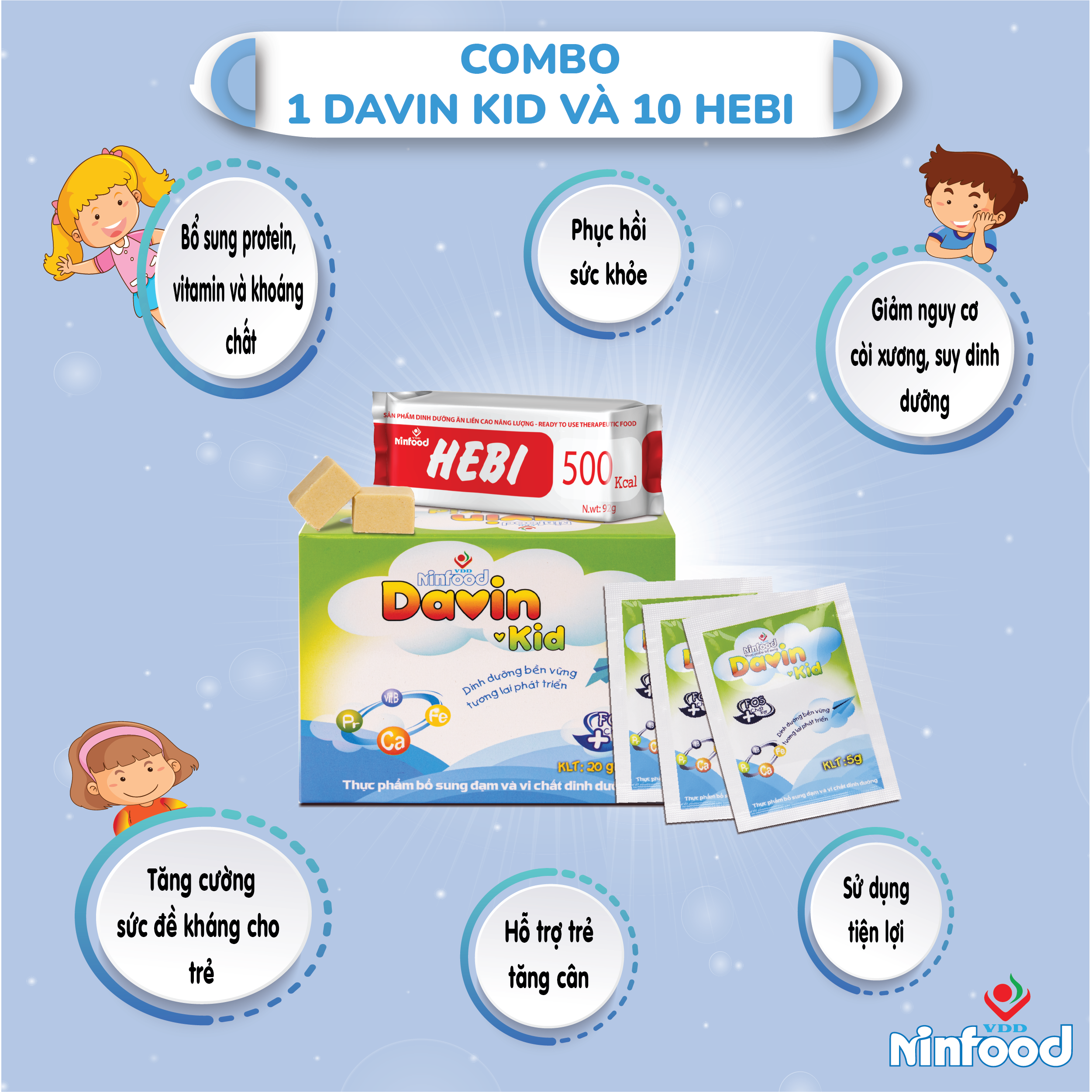 COMBO DavinKid và 10 Hebi không lo suy dinh dương - Viện dinh dưỡng quốc gia - Ninfood