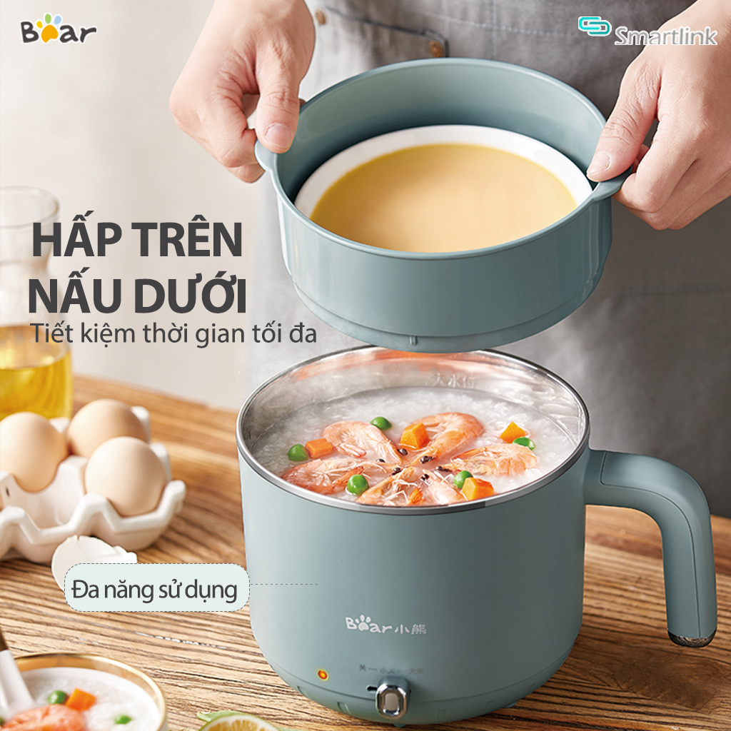 Nồi Nấu Điện Đa Năng Bear DRG-D12M5 1.2L,Nấu Hấp cùng lúc - Hàng chính hãng