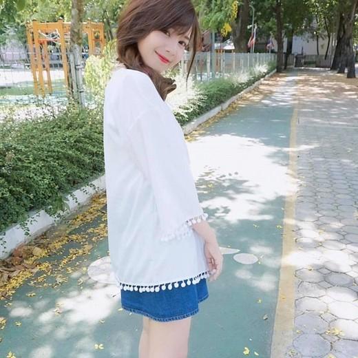 Áo khoác kimono tua bi voan mỏng đi biển