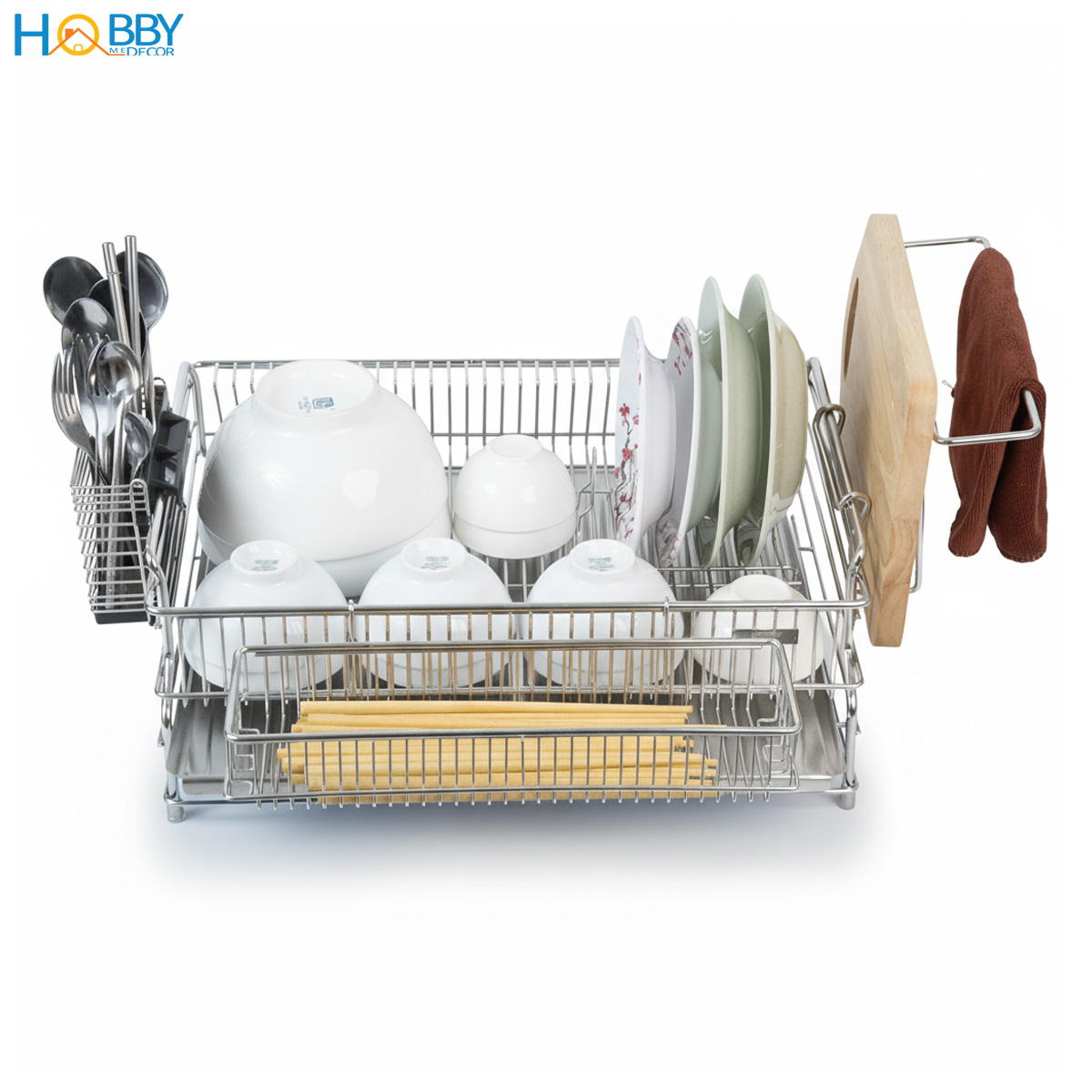 Kệ chén đa năng 1 tầng có khay hứng nước inox 304 Hobby home decor KC10