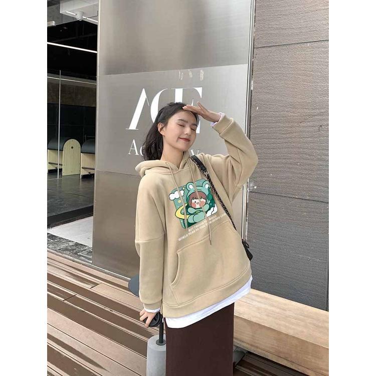 Áo hoodie nỉ có nón in hoạt hình cô bé nasa dễ thương chất liệu Nỉ Thu Đông hè Nam Nữ Unisex Form Rộng G5