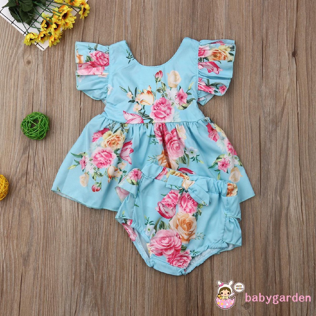 Đầm Bé Gái Size Từ 5kg Đến 8kg Hoa Hồng Xanh Tặng Kèm Quần Vải Lụa Mềm Siêu Xinh
