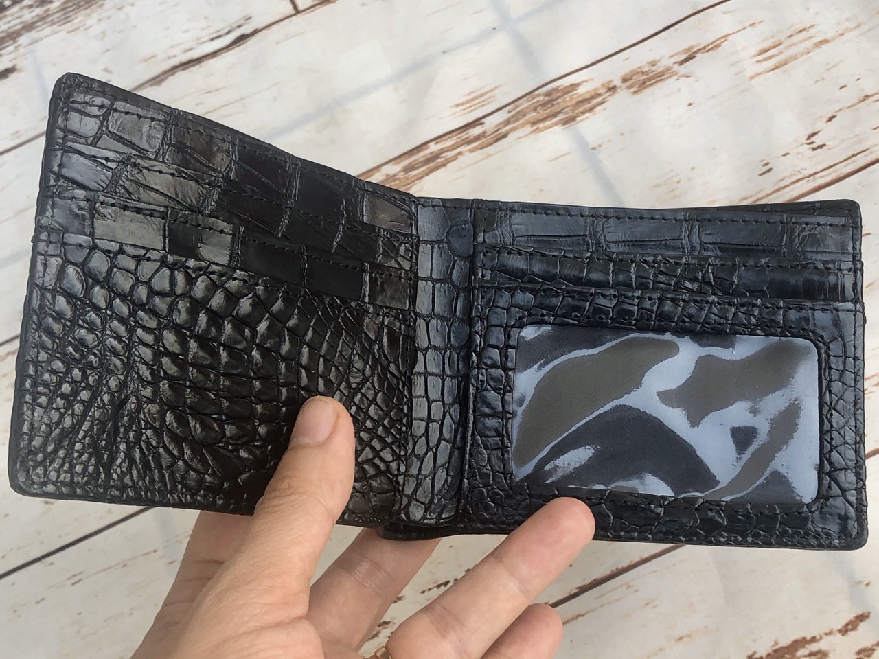 Ví da cá sấu nam 2 mặt màu đen