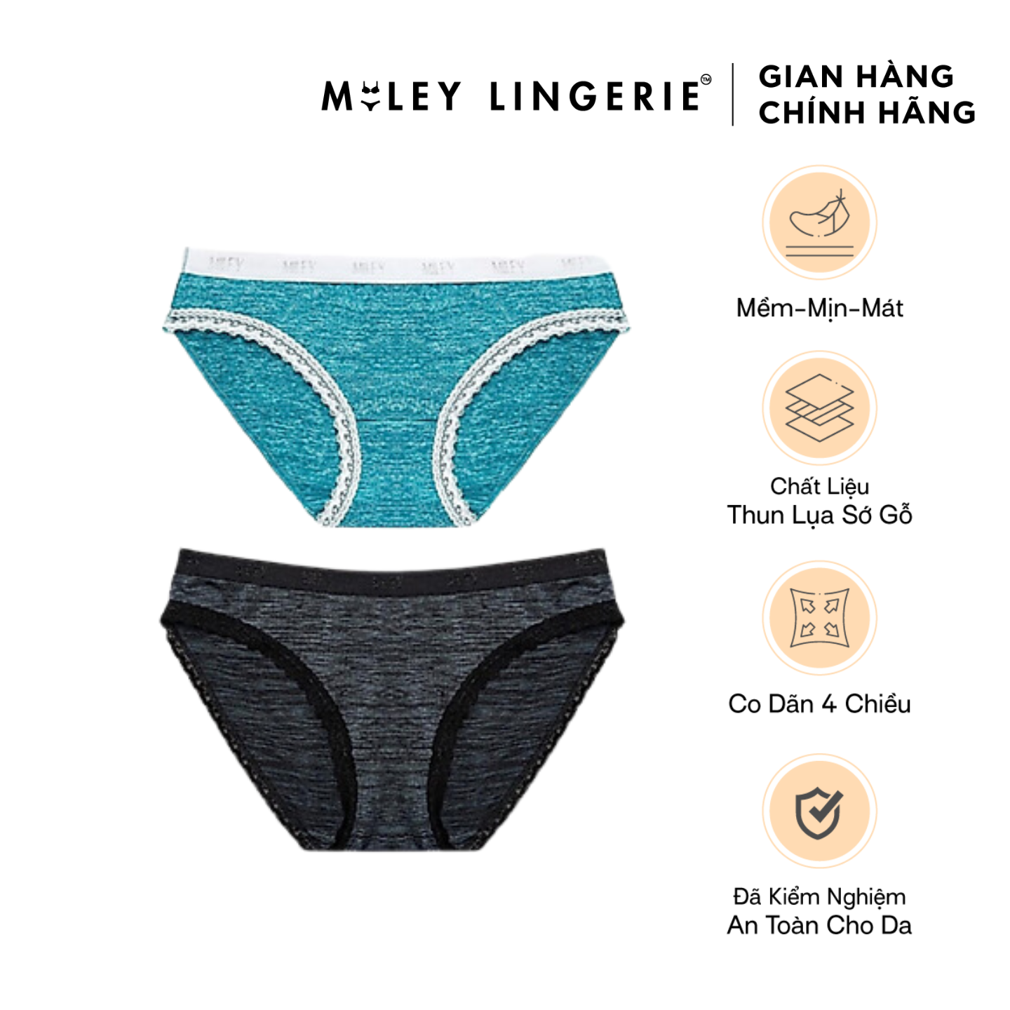 Hình ảnh Bộ 2 Quần Lót Thun lạnh Sớ Lụa Miley Lingerie FWS_00 - MÀU ĐEN + XANH