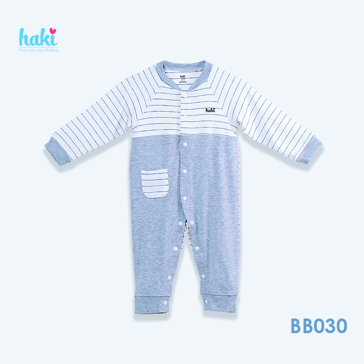 Body cho bé sơ sinh vải sợi tre cao cấp siêu mềm mịn - body suit cho trẻ sơ sinh - bé trai - bé gái , Bộ áo liền quần bodysuit cho bé , body dài tay cài giữa phối thân trước size cho bé từ newborn đến 12 tháng (2.5- 10kg) HAKI BB030