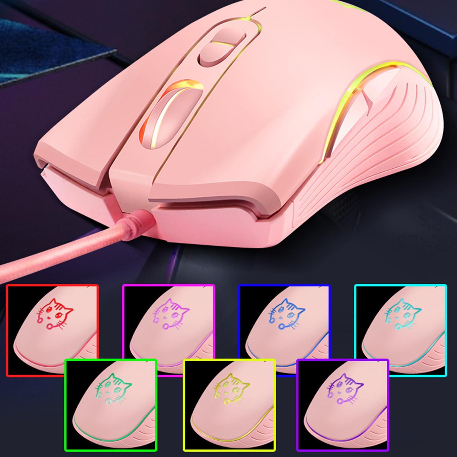 Ergonomic Wired USB Gaming Mouse 6-Button RGB Colorful Lights Mute Computer Mice for PC Laptops Desktop Gamers, 4 Adjustable DPI, Cat Pattern