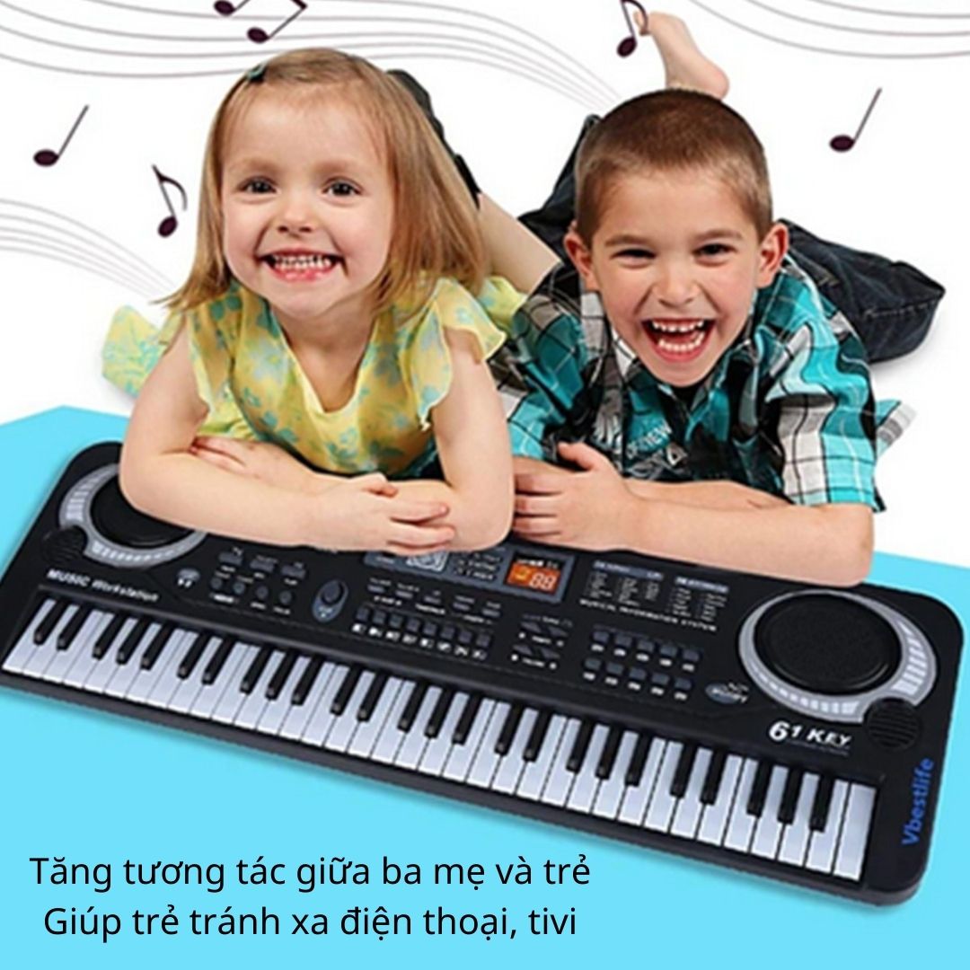 [Có sẵn] Đồ chơi âm nhạc đàn Organ 61 phím điện tử cho bé tặng kèm mic và dây USB