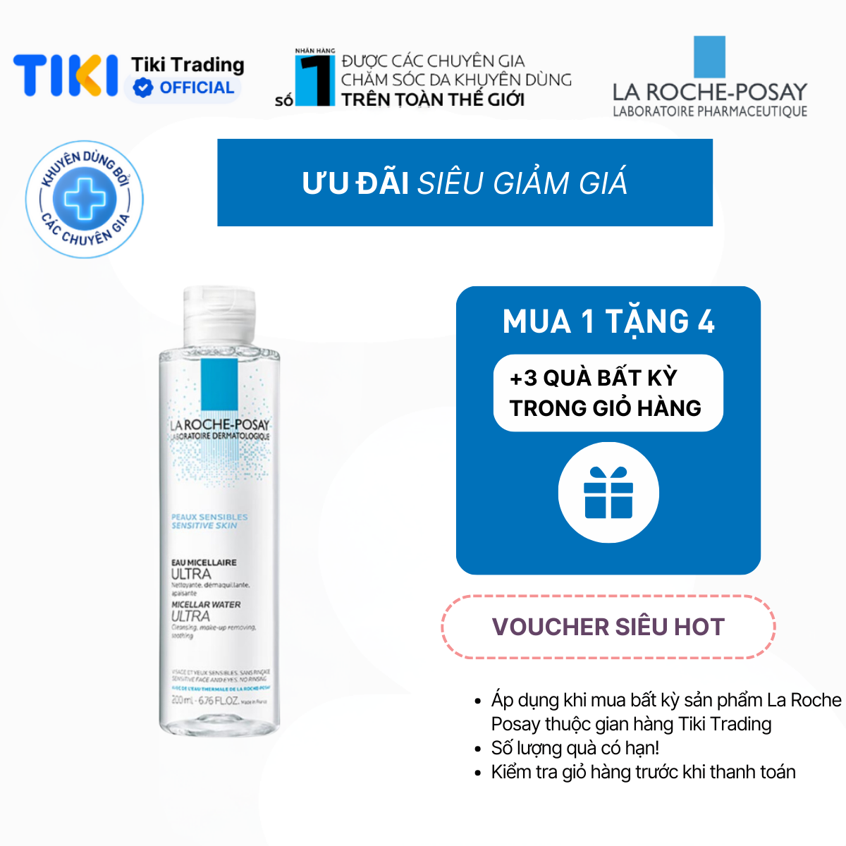 Nước tẩy trang và làm sạch sâu cho da nhạy cảm La Roche-Posay Micellar Water Ultra Sensitive Skin 200ml