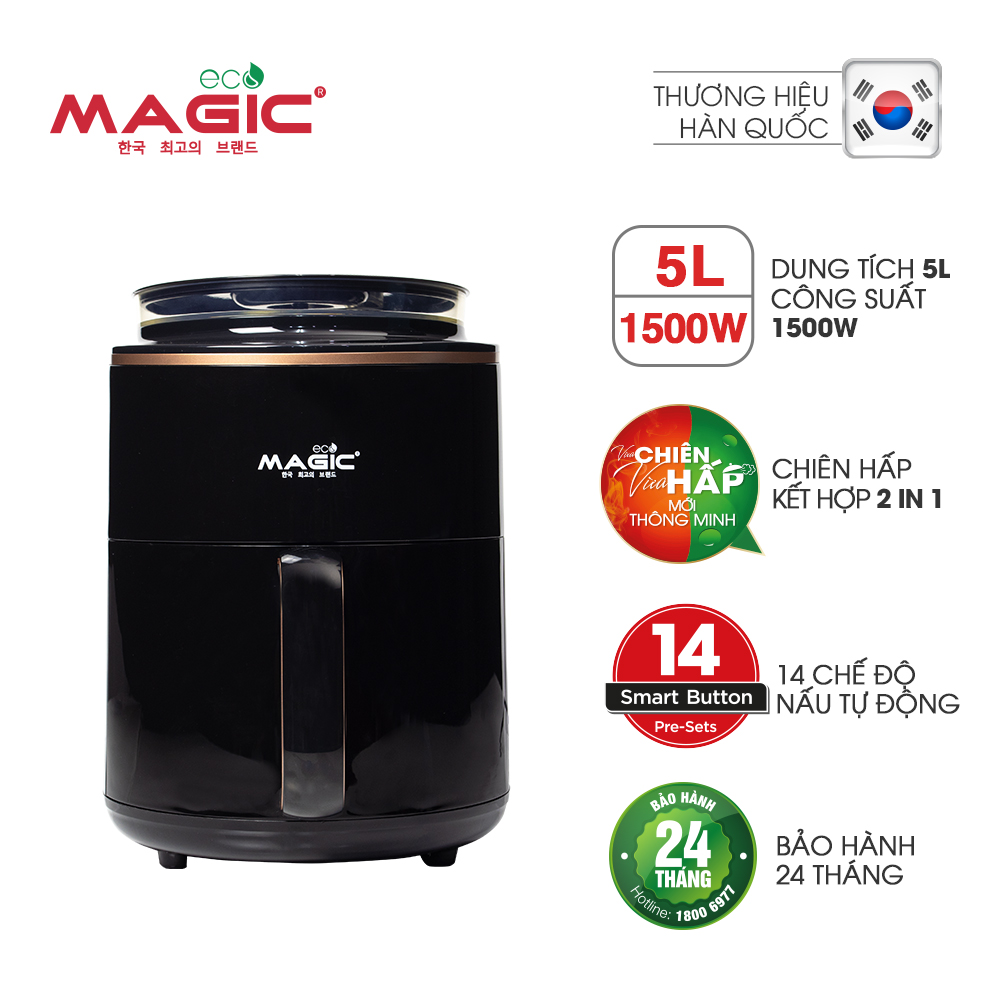 Nồi chiên không dầu kết hợp hấp Magic Eco S05 5L - Hàng chính hãng